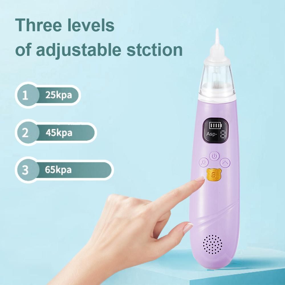 Handheld Electric Baby Nasal Aspirator Baby Nose Sucker Nose Cleaner for Infants 3 Suction Levels Low Noise Anti-backflow Built-in Battery Soothing Music with 3pcs Silicone Suction Tips