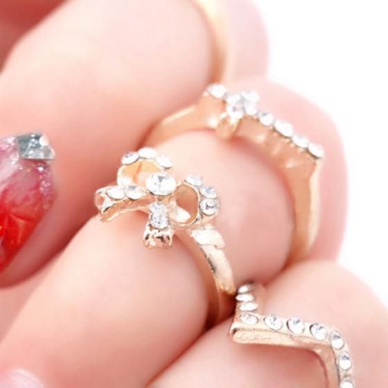 1 Set 7pcs Womens New Elegant Bowknot Knuckle Midi Mid Finge