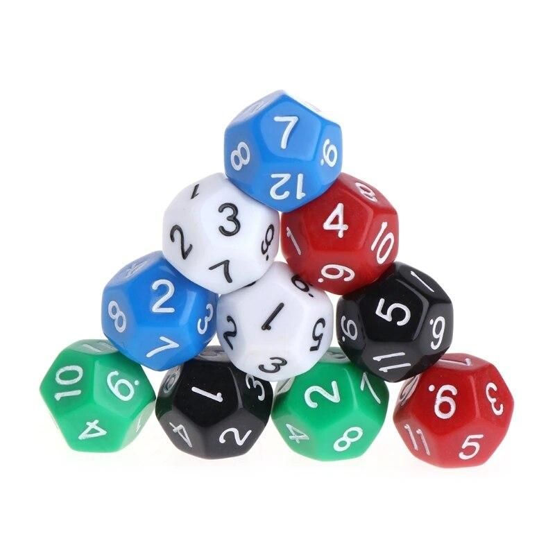 10pcs 12 Sided Acrylic Number Dice Family Party Bar Night Club Board Game