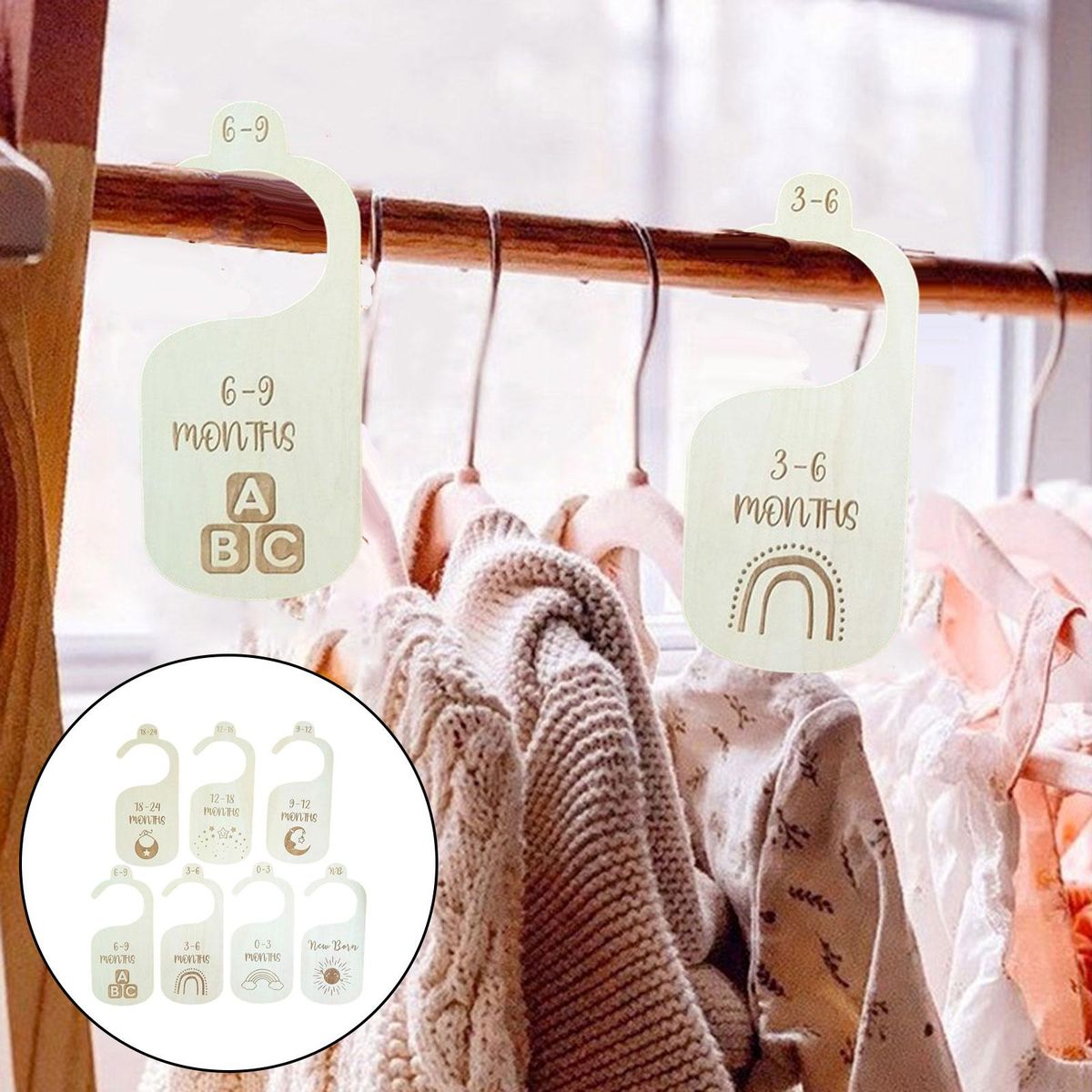 7x Wooden Baby Closet Size Dividers Set From Newborn To Single Sided