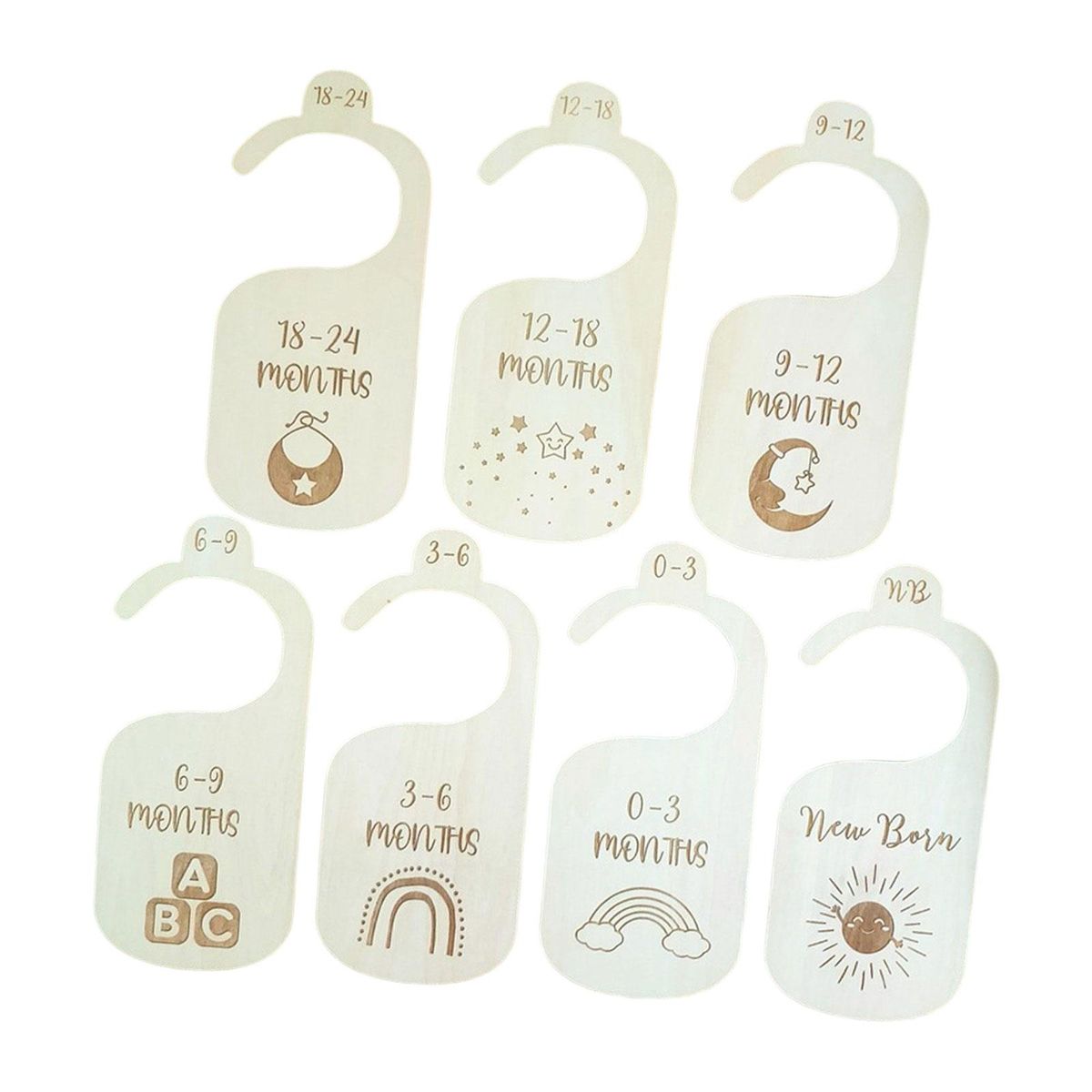 7x Wooden Baby Closet Size Dividers Set From Newborn To Single Sided