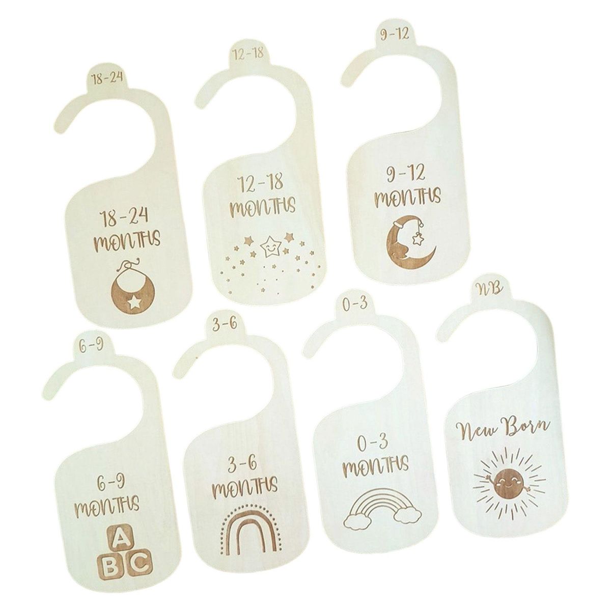 7x Wooden Baby Closet Size Dividers Set From Newborn To Single Sided