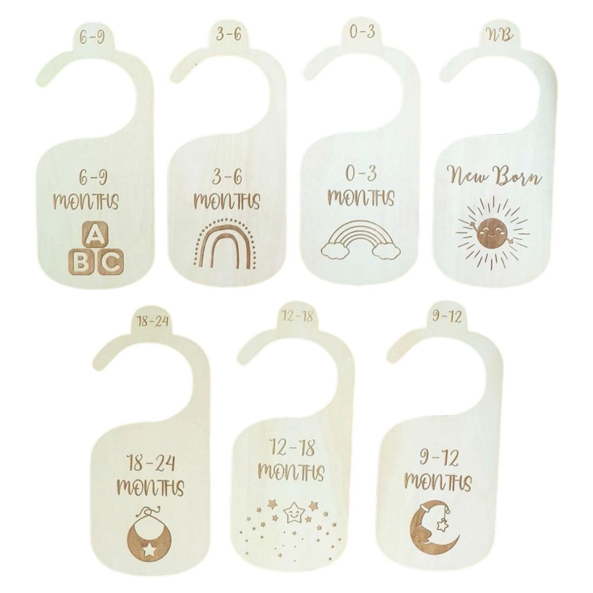7x Wooden Baby Closet Size Dividers Set From Newborn To Single Sided
