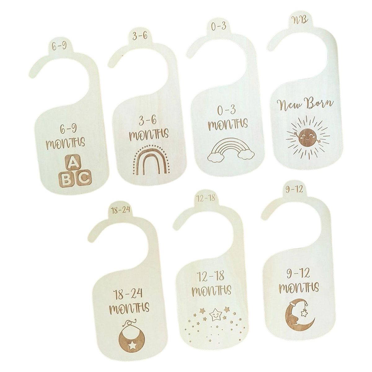 7x Wooden Baby Closet Size Dividers Set From Newborn To Single Sided