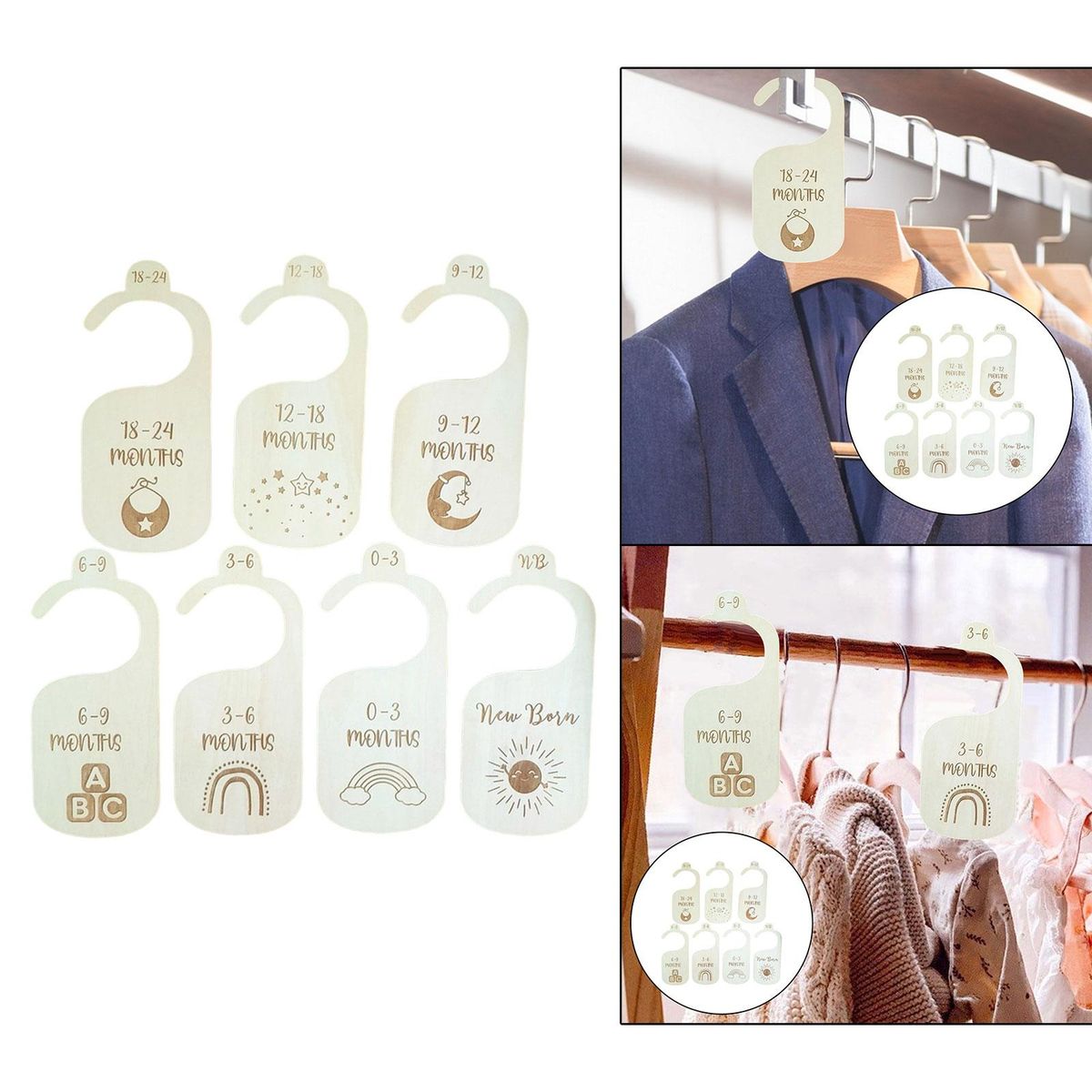 7x Wooden Baby Closet Size Dividers Set From Newborn To Single Sided