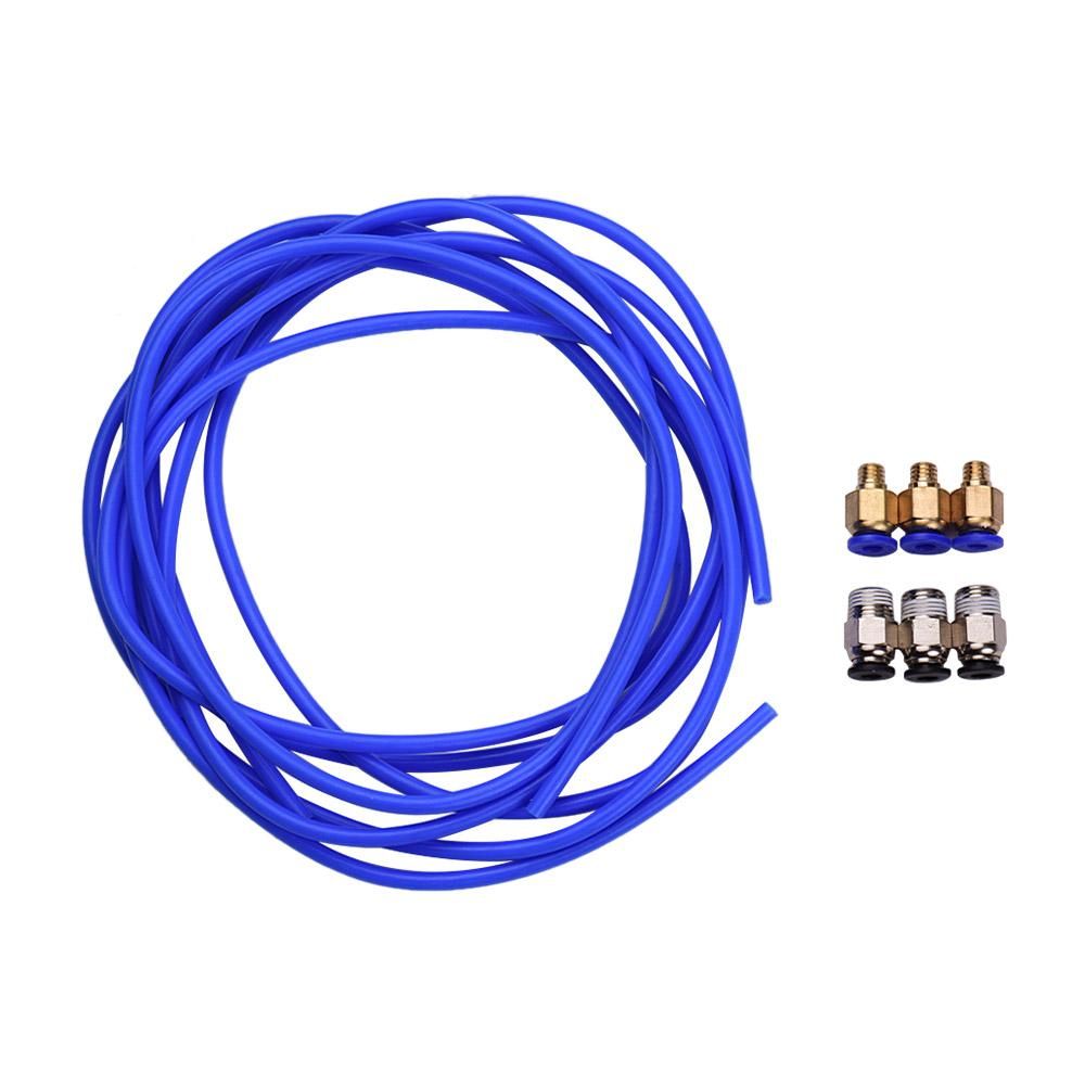3pcs Blue PTFE Tube Hose Pipe 1 Meter with 3pcs PC4-M6 Pneumatic Fittings 3pcs PC4-01 Fittings Connectors for 3D Printer 1.75mm Filament