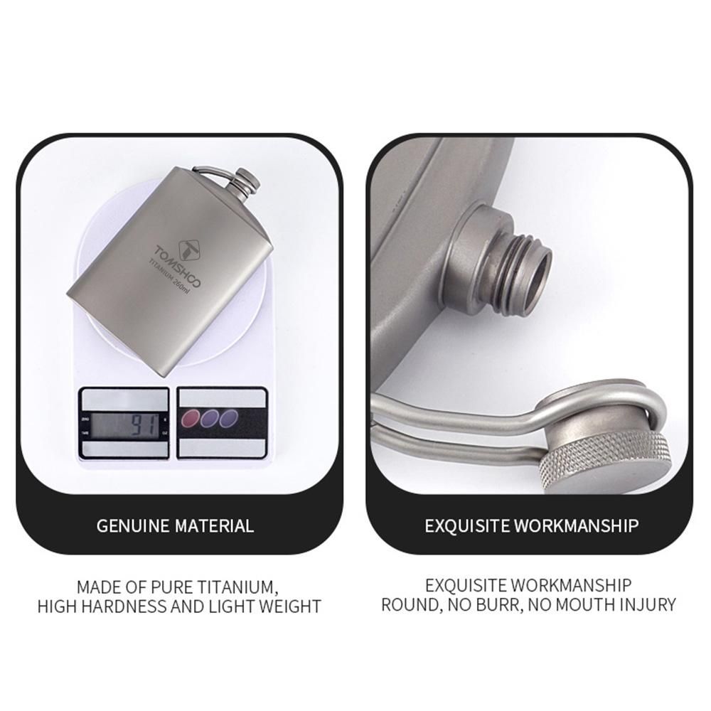 TOMSHOO 260ml Titanium Hip Flask Outdoor Wine Pot Portable Flagon with Cap