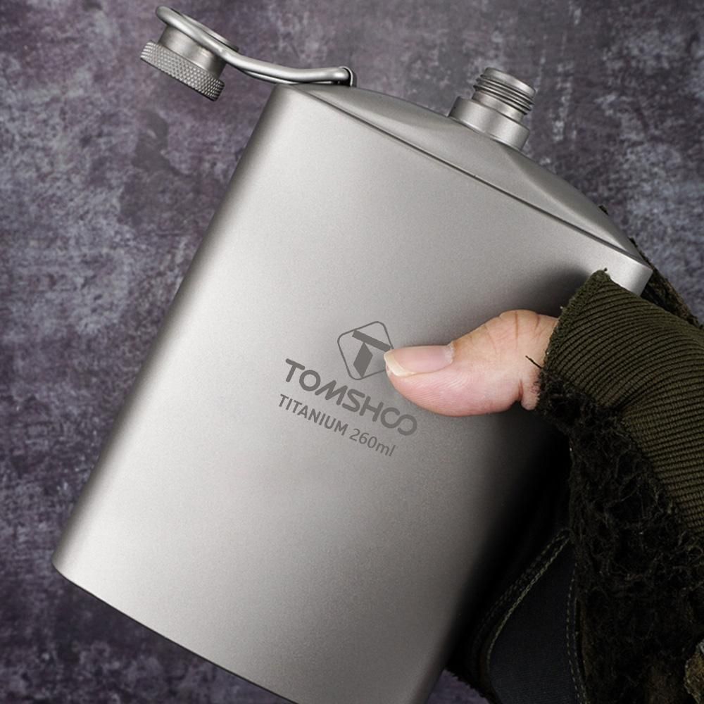 TOMSHOO 260ml Titanium Hip Flask Outdoor Wine Pot Portable Flagon with Cap