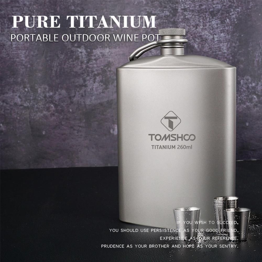 TOMSHOO 260ml Titanium Hip Flask Outdoor Wine Pot Portable Flagon with Cap