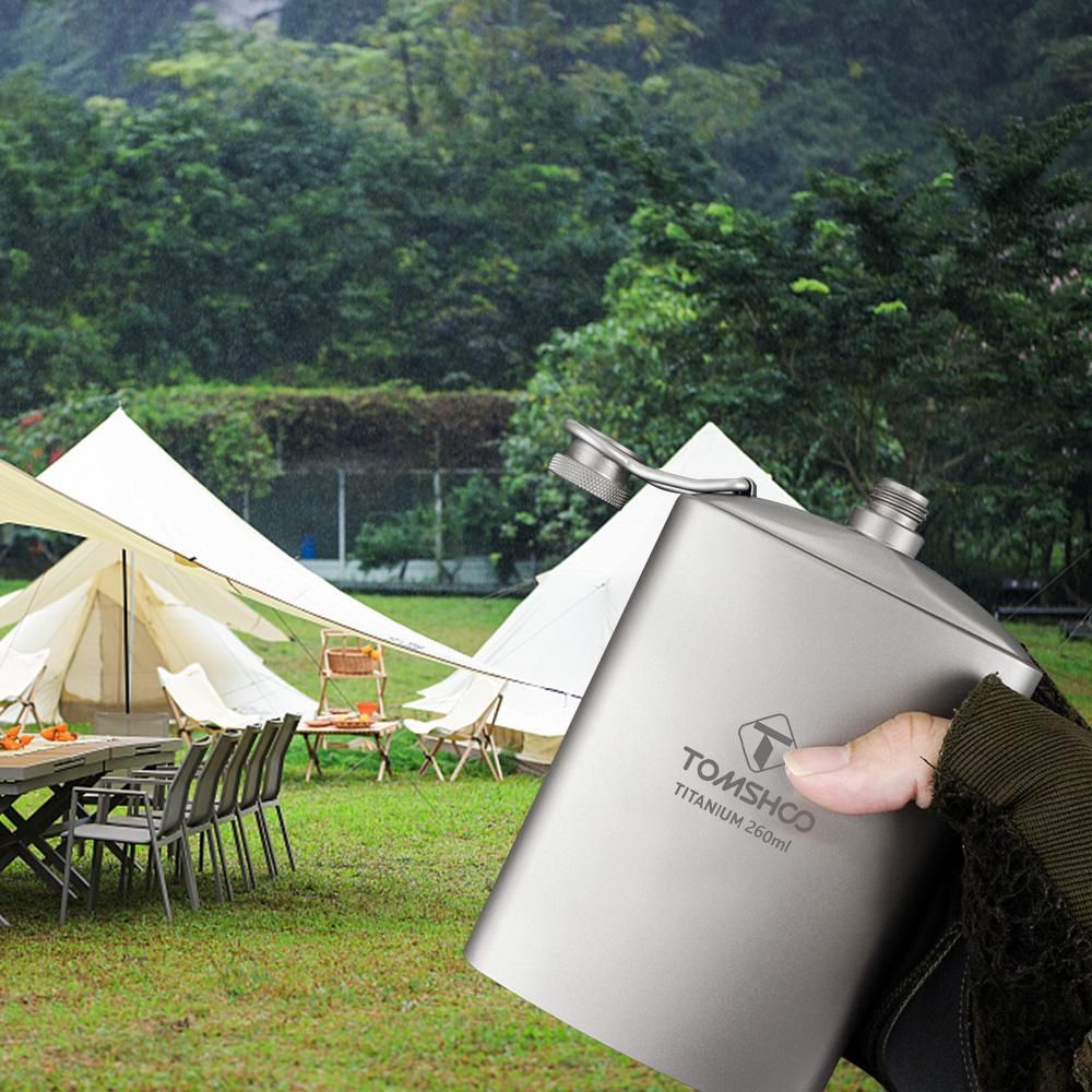 TOMSHOO 260ml Titanium Hip Flask Outdoor Wine Pot Portable Flagon with Cap