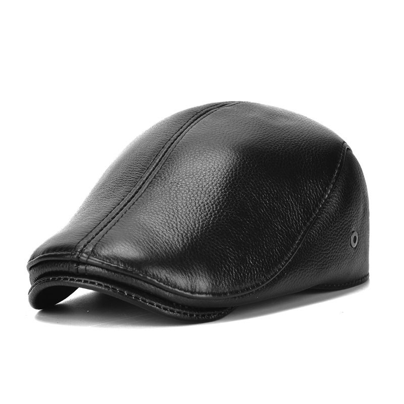 Men's Outdoor Leather Cap Winter Beret Genuine Leather Dad Hat