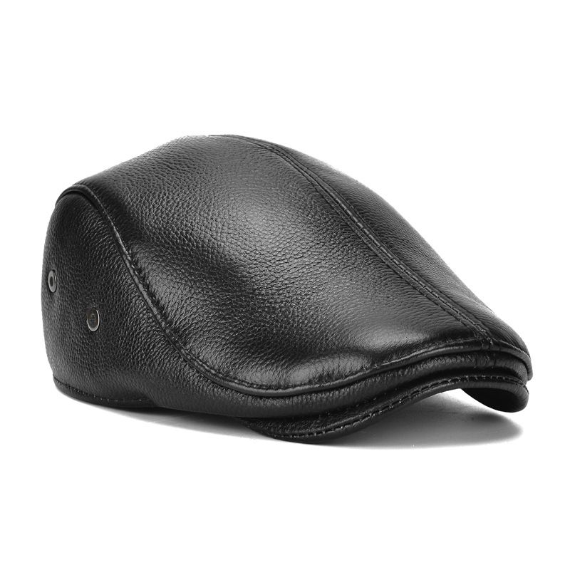 Men's Outdoor Leather Cap Winter Beret Genuine Leather Dad Hat