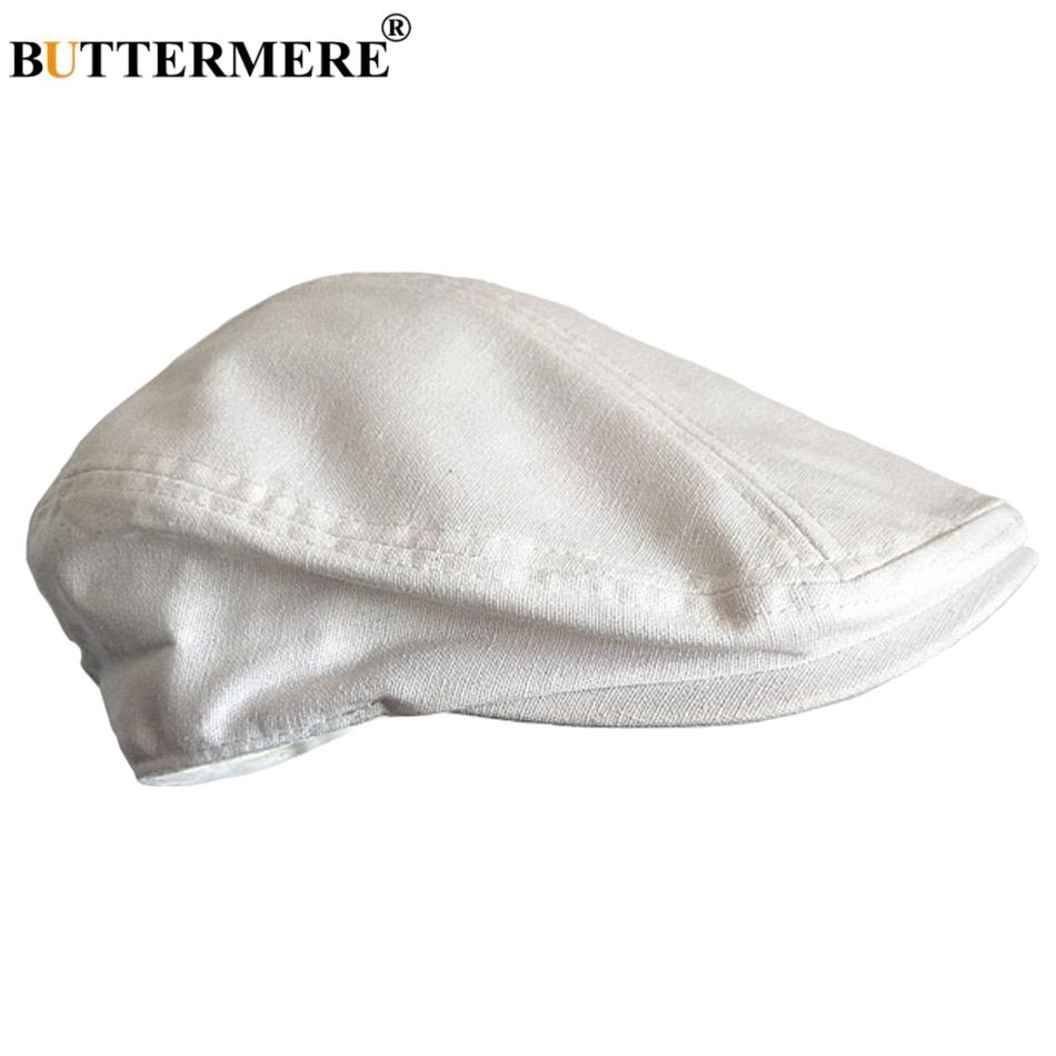 Linen Berets Men White Casual Flat Caps Women British Cabbie Directors Cap