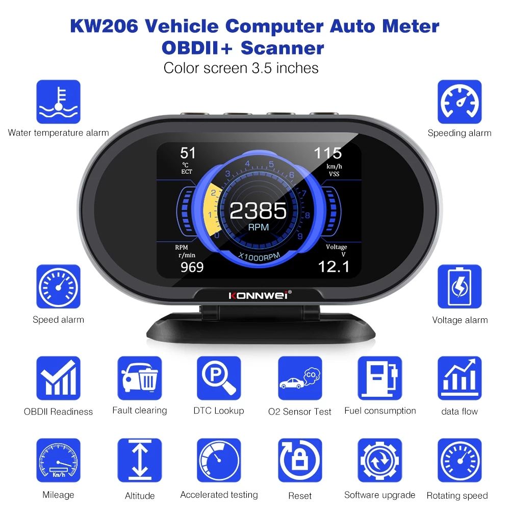OBD2 On-Board Computer Auto Car Digital Computer Display OBD 2 Scanner Fuel Consumption Water Temperature Gauge Speedometer HUD