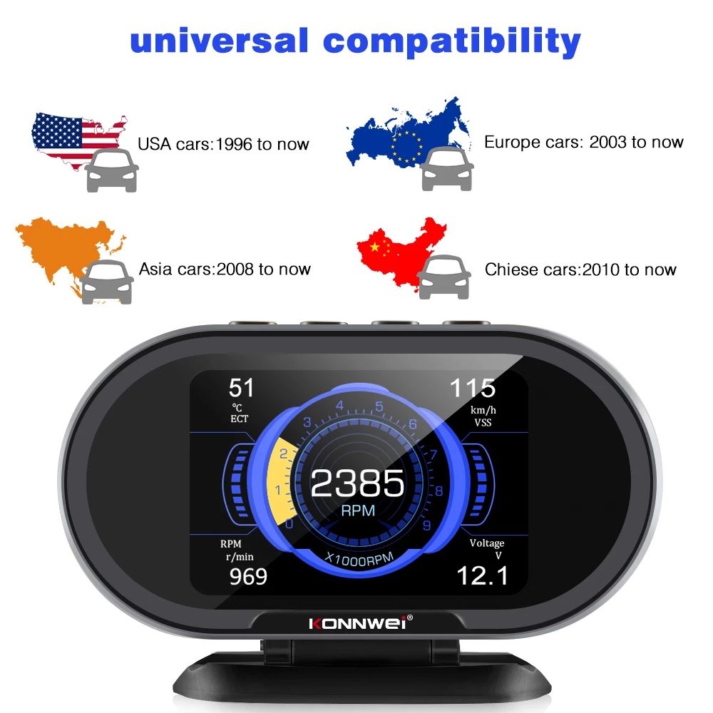 OBD2 On-Board Computer Auto Car Digital Computer Display OBD 2 Scanner Fuel Consumption Water Temperature Gauge Speedometer HUD
