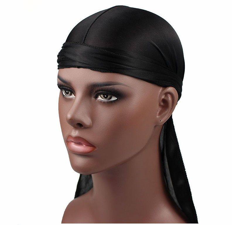 Premium Black Sliky Durag Bandana Unisex Black