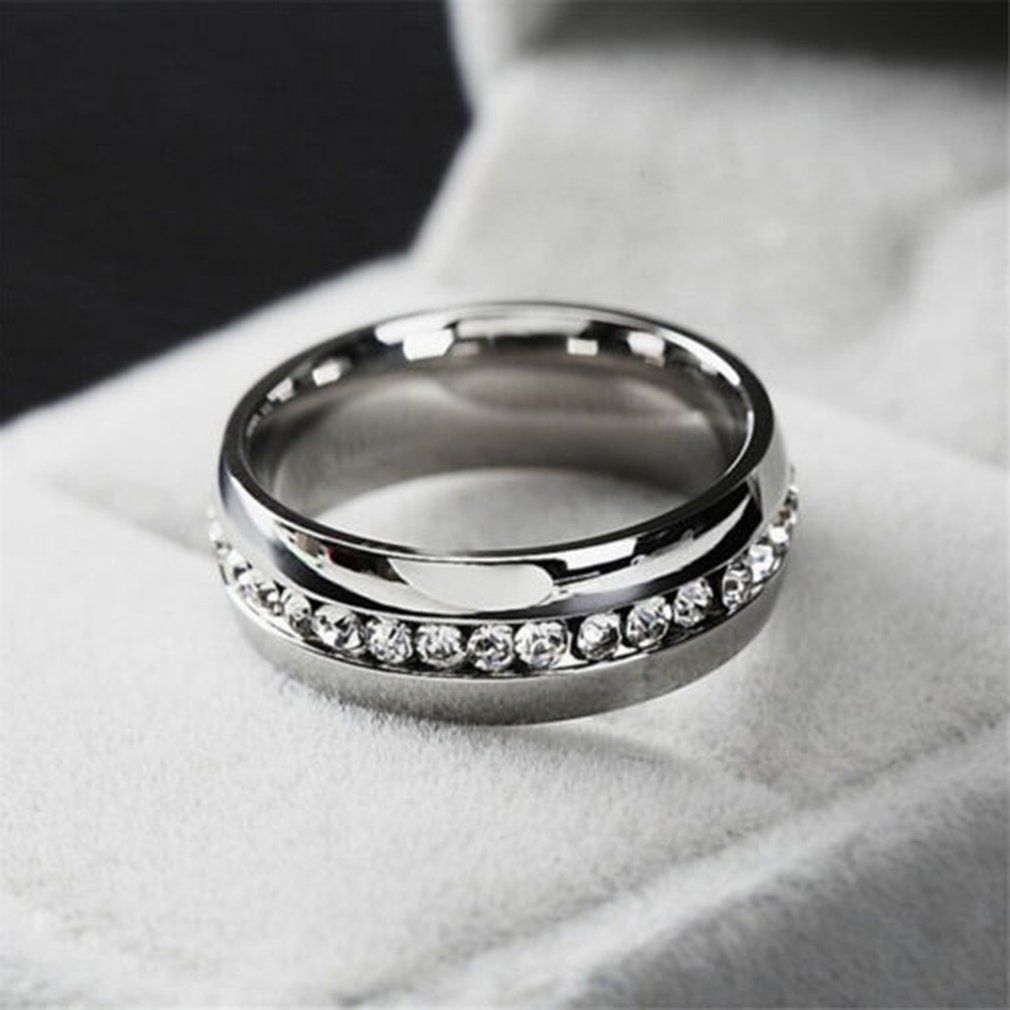 Stainless Steel Semi-Precious Stones Finger Ring Women Bridal Wedding