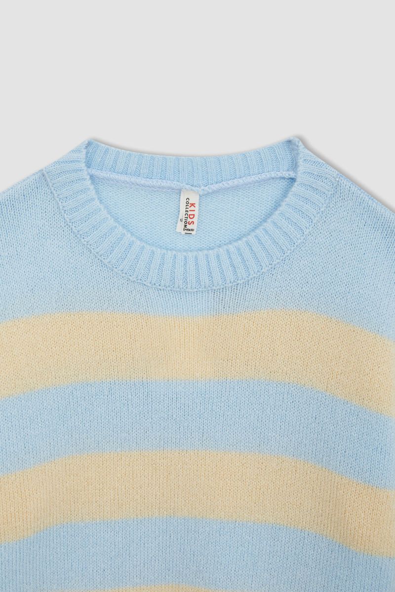 Girl - Regular Fit Crew Neck Long Sleeve Tricot Pullover - Blue