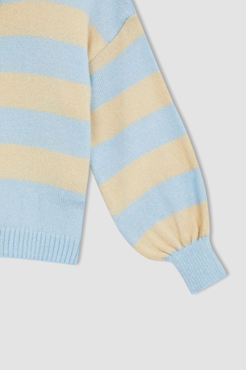 Girl - Regular Fit Crew Neck Long Sleeve Tricot Pullover - Blue