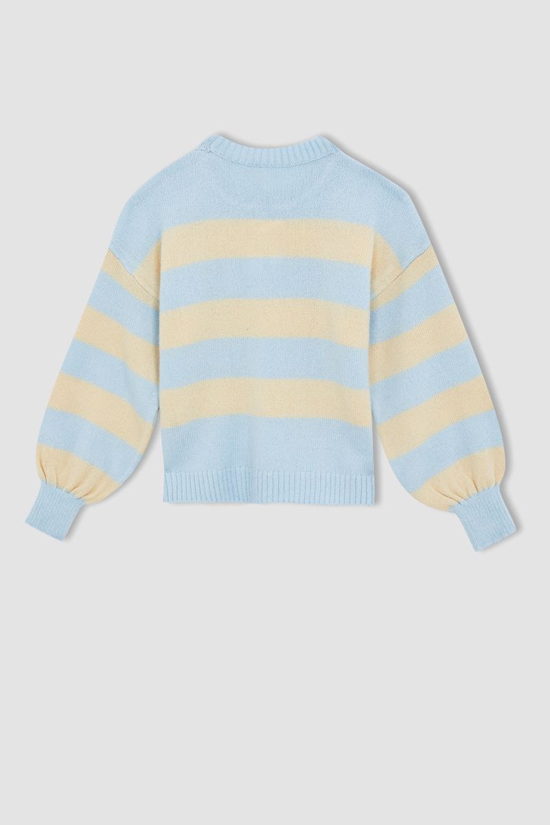 Girl - Regular Fit Crew Neck Long Sleeve Tricot Pullover - Blue