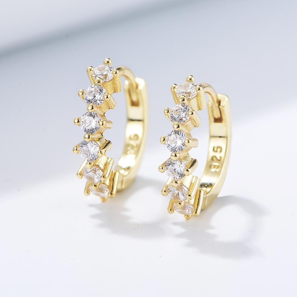 Circled C-shaped Diamond Zircon Personalized s925 Pure Silver Earrings with Buckle Earrings