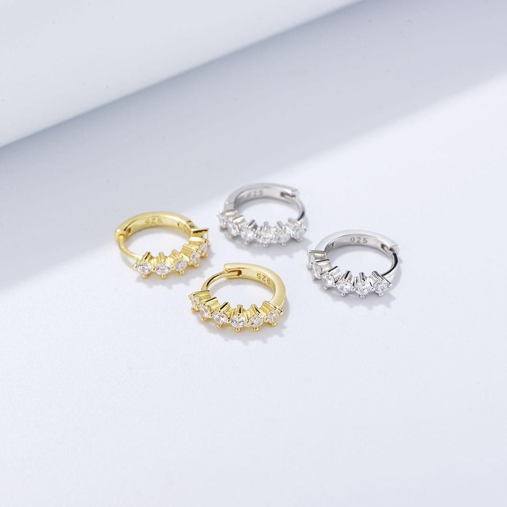 Circled C-shaped Diamond Zircon Personalized s925 Pure Silver Earrings with Buckle Earrings