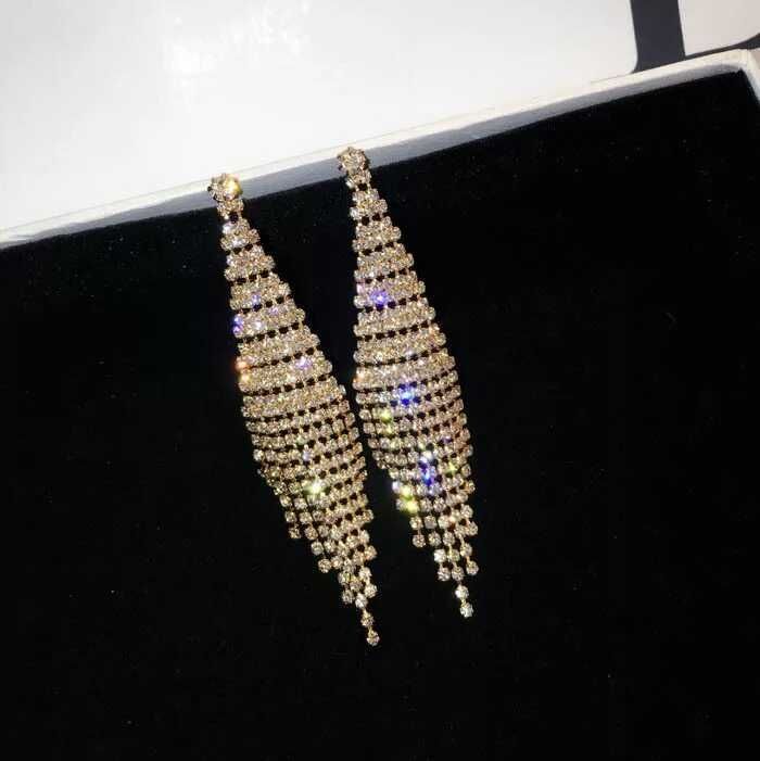 Super Flash Diamond Two-color Tassel Earrings For Women