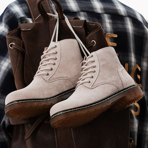 Popular Motocycle Boots Men's Shoes EUR Size 38-48 High-Top Men Martin Boots Cow Split Leather Oxford Boots For Male Fall British Luxury Military Combat Boots Outdoor Casual Shoes Ankle Boot Beige