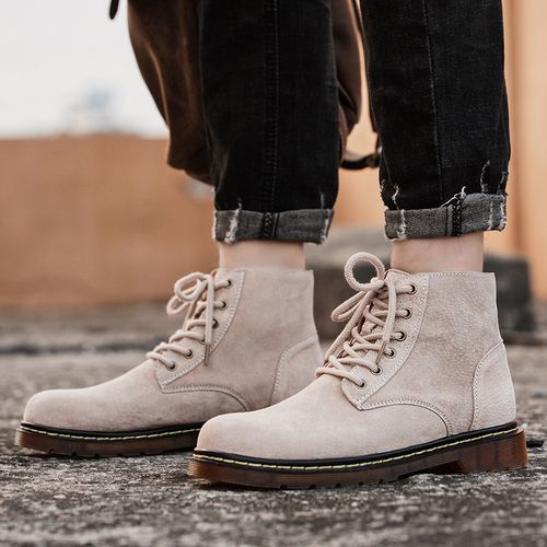 Popular Motocycle Boots Men's Shoes EUR Size 38-48 High-Top Men Martin Boots Cow Split Leather Oxford Boots For Male Fall British Luxury Military Combat Boots Outdoor Casual Shoes Ankle Boot Beige