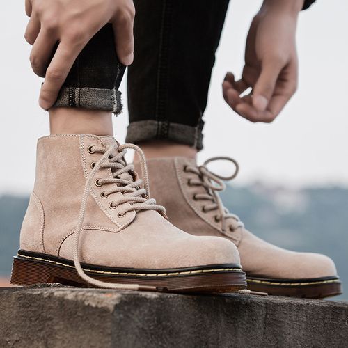 Popular Motocycle Boots Men's Shoes EUR Size 38-48 High-Top Men Martin Boots Cow Split Leather Oxford Boots For Male Fall British Luxury Military Combat Boots Outdoor Casual Shoes Ankle Boot Beige