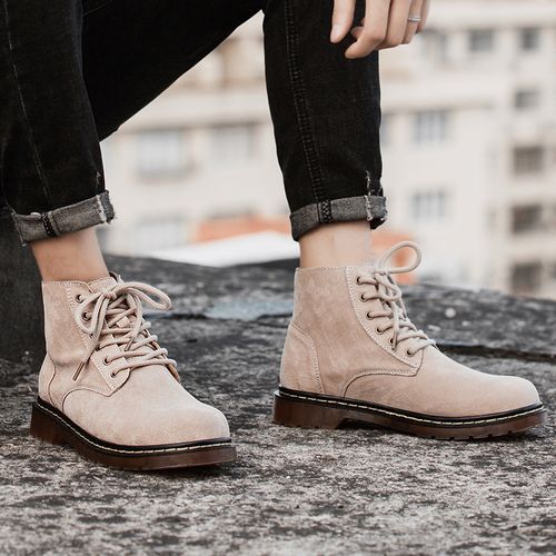 Popular Motocycle Boots Men's Shoes EUR Size 38-48 High-Top Men Martin Boots Cow Split Leather Oxford Boots For Male Fall British Luxury Military Combat Boots Outdoor Casual Shoes Ankle Boot Beige