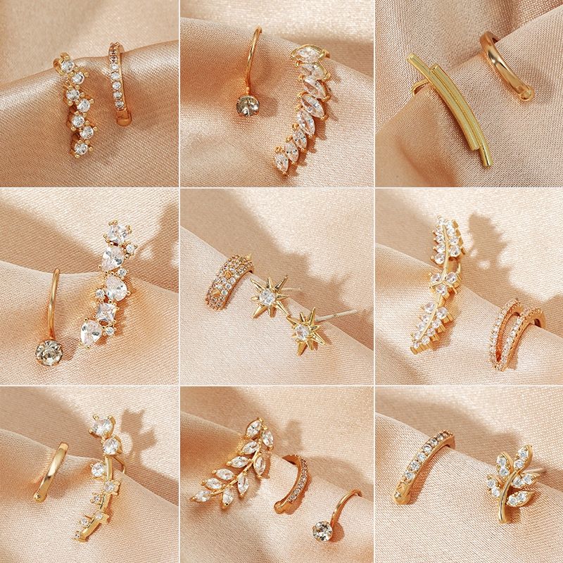 DZ-514 Small Drilling Lug Clip Geometric Zircon Earrings