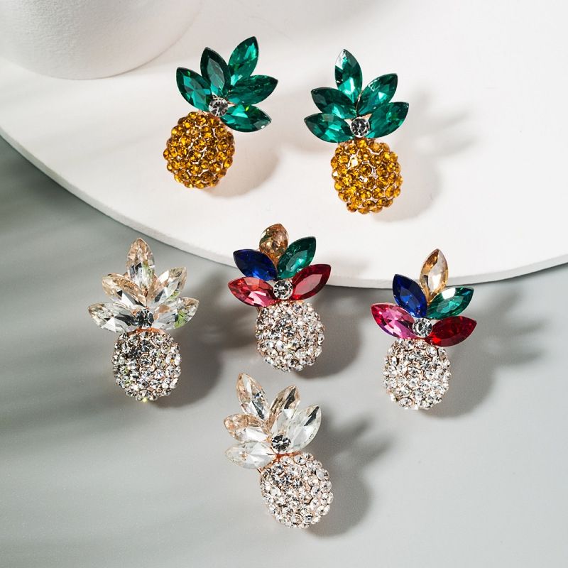 2 PCS Colorful Rhinestone Pineapple Earrings