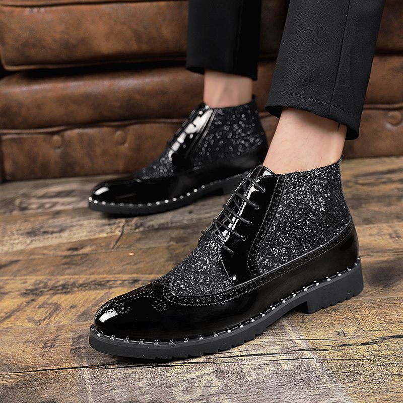 Men Fashion Boots Pointed Leather Formal Business Soft Black