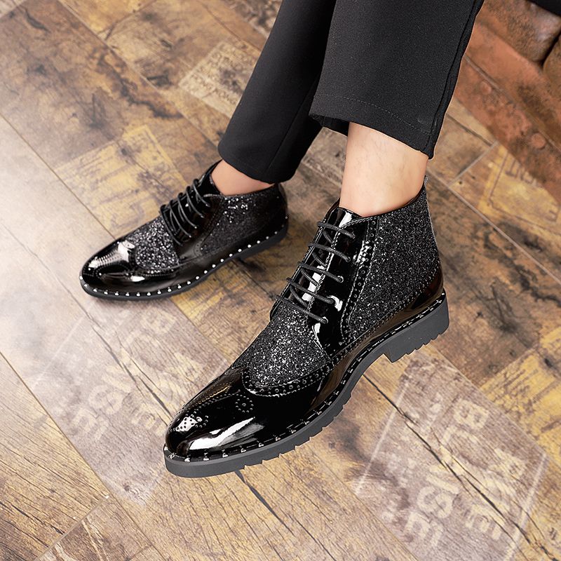 Men Fashion Boots Pointed Leather Formal Business Soft Black