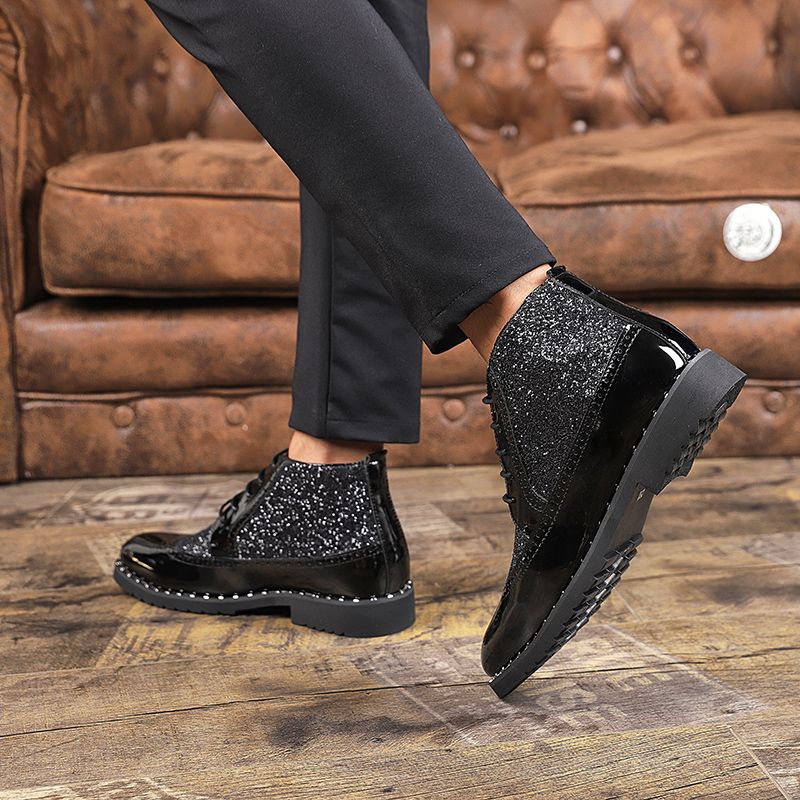 Men Fashion Boots Pointed Leather Formal Business Soft Black