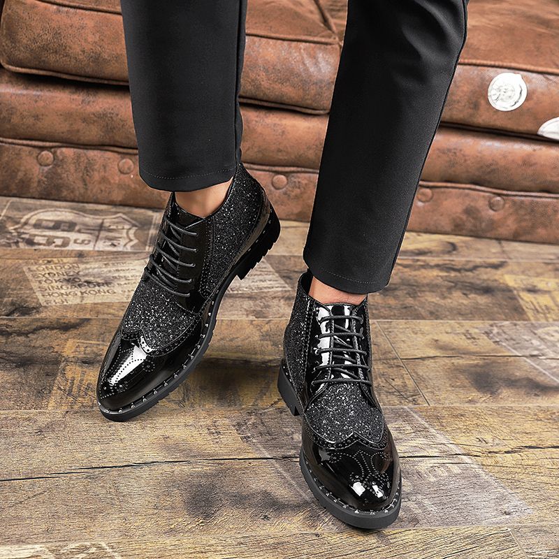 Men Fashion Boots Pointed Leather Formal Business Soft Black