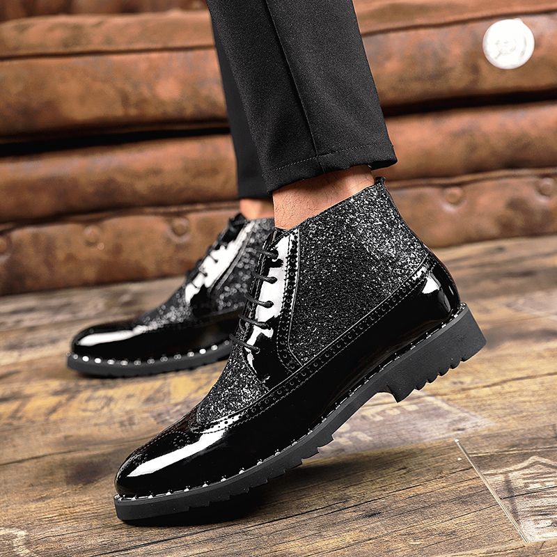 Men Fashion Boots Pointed Leather Formal Business Soft Black