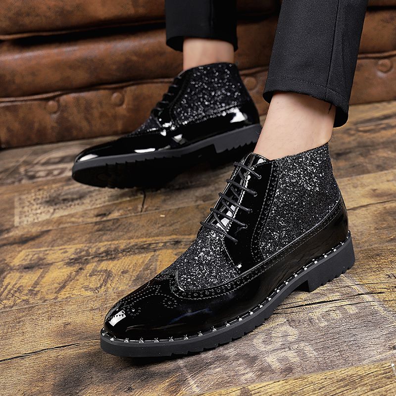 Men Fashion Boots Pointed Leather Formal Business Soft Black