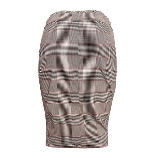 Ruffle & Button Check Pencil Skirt- Pink Highlights