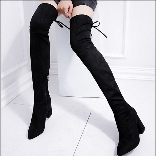 Over The Knee Thigh High Fully Closed Boots - Black
