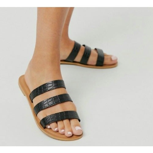 Female Leather Slippers - Black
