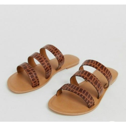 Female Leather Slippers - Brown