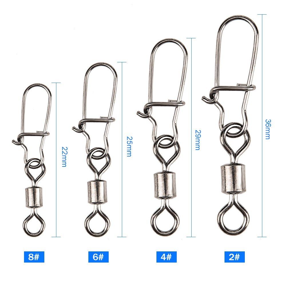 50PCS 2# / 4# / 6# / 8# Fishing Rolling Swivel Connector