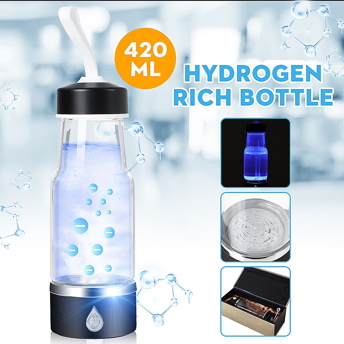 420ml USB Hydrogen Rich Alkaline Water Maker Cup Bottle Ionizer
