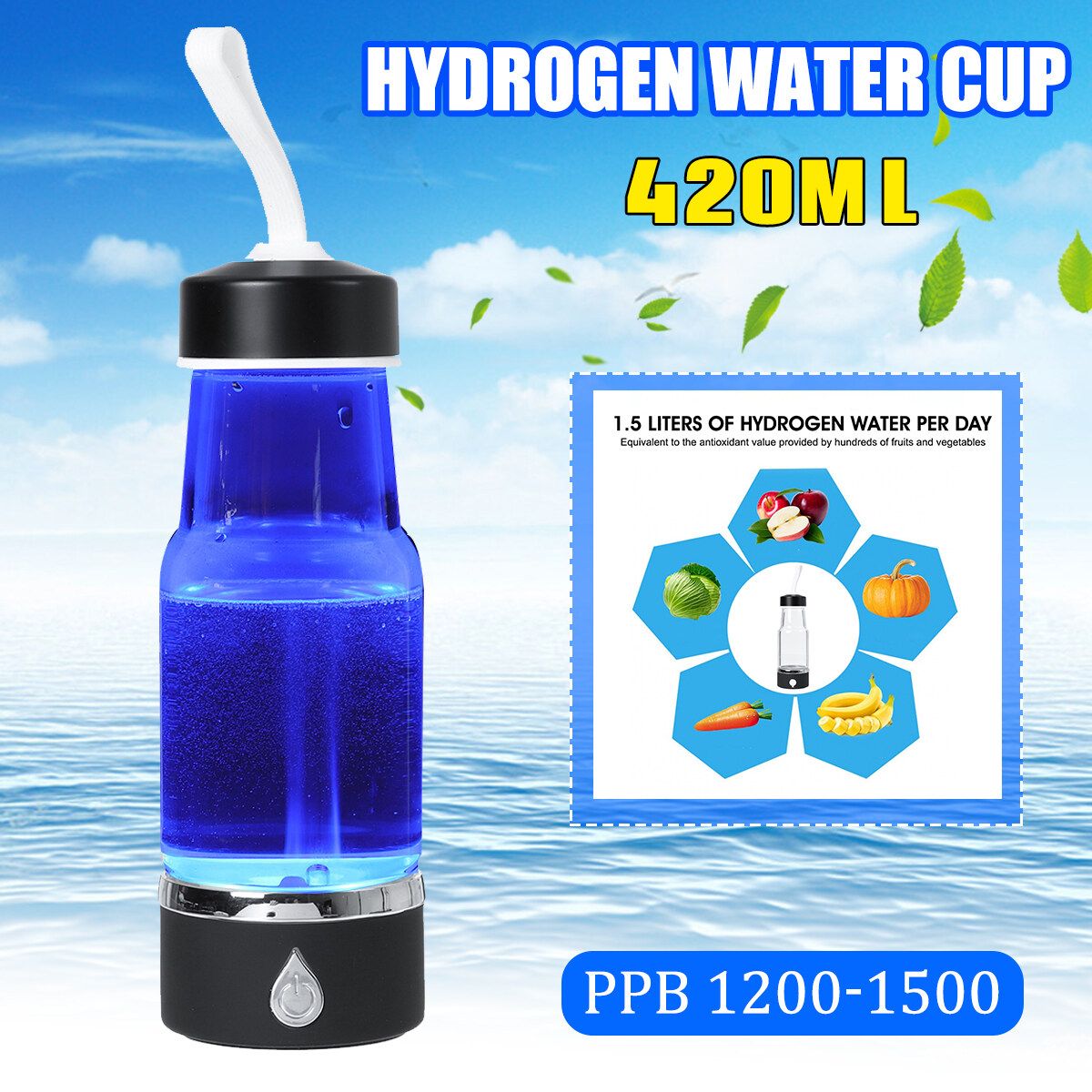 420ml USB Hydrogen Rich Alkaline Water Maker Cup Bottle Ionizer