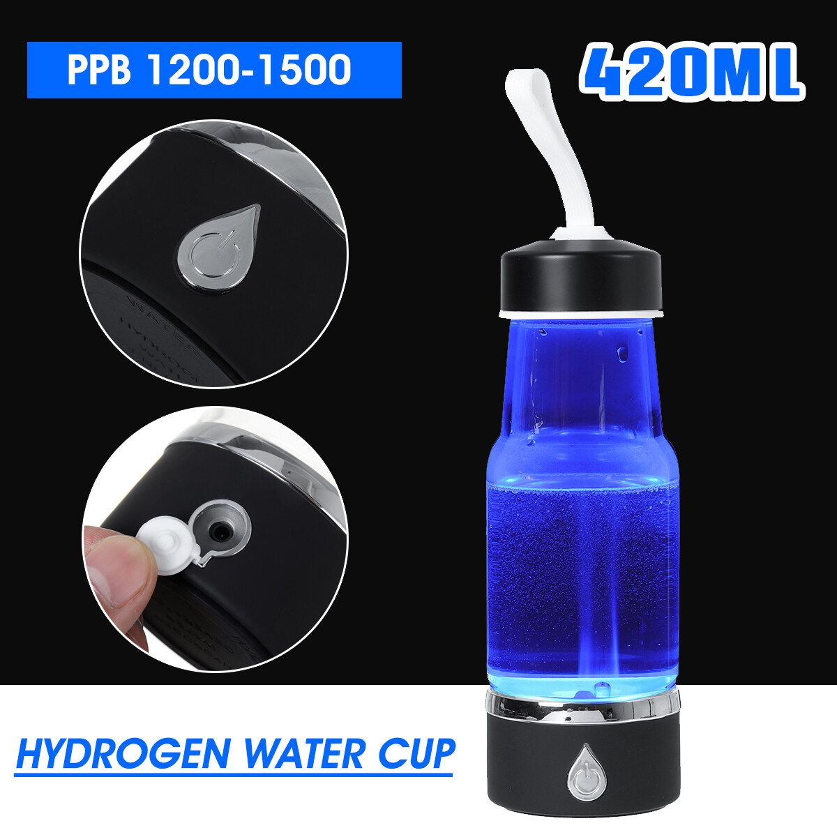 420ml USB Hydrogen Rich Alkaline Water Maker Cup Bottle Ionizer