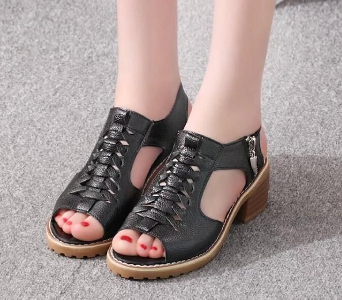Women's Shoes Mid-Heeled Zip Sandals Block Heel