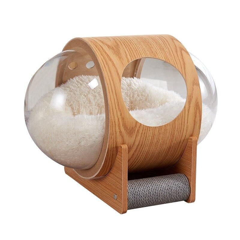 Space Capsule Cat Litter Wooden Semi-enclosed Cat Bed UFO Transparent Net Red Capsule Cat Bed