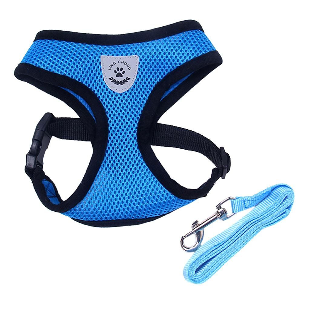 Mesh Fabric Pet Dog Vest Harness Puppy Leash Blue - M